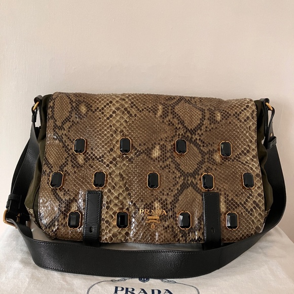 PRADA JEWELLED PYTHON MESSENGER BAG - Picture 1 of 16